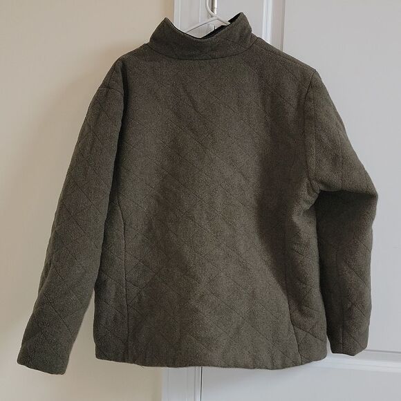 WOOLRICH Olive Heather 100% Wool Full Zip Quilt Stitch Jacket w Pockets Women XL - Picture 7 of 8